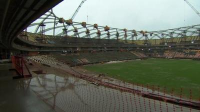 Interior of stadium under construction