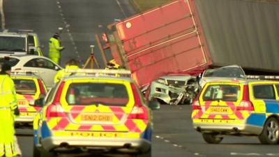 Overturned lorry in West Lothian