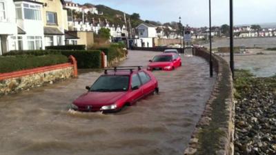 Rhyl cars flooded by storm surge