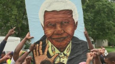 Crowds gathered in Houghton, Johannesburg at Nelson Mandela's house