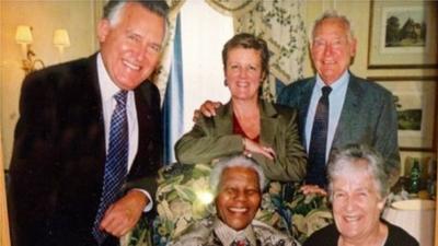 Peter Hain and his mother with Nelson Mandela