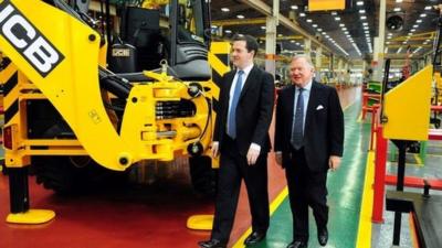 The Chancellor, George Osborne, visiting a JCB factory