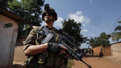 A French soldier patrols in the CAR capital of Bangui