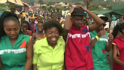 Carnival participants in Johannesburg expressing their gratitude for Nelson Mandela's life