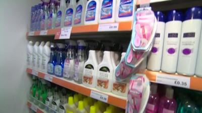 Products on a shelf in a supermarket