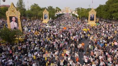 Drone aerial view of Thai demos