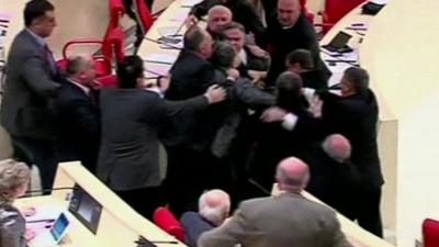 Members of parliament brawling