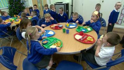 Pupils eating lunch