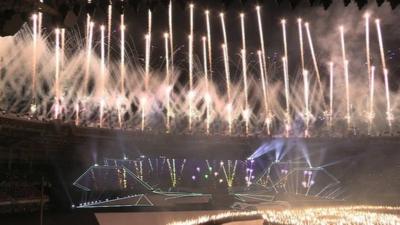 Fireworks in stadium at opening ceremony of the SEA Games