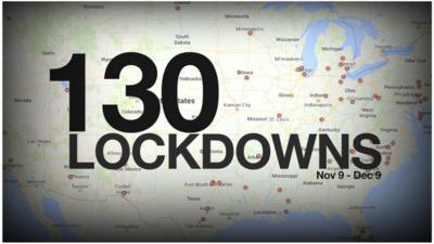 Map of the US showing locations where schools were in lockdown between 9 Nov and 9 Dec 2013