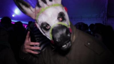 Man at club wearing horse mask