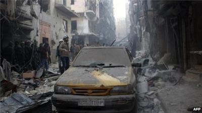 Aftermath of airstrike in Aleppo, 15th December 2013