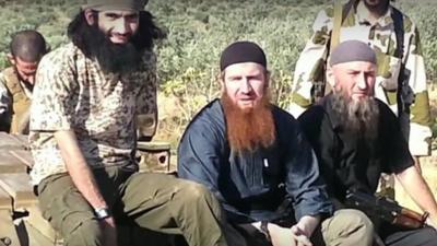 Omar Shishani (centre) was appointed a commander by the al-Qaeda-affiliated Islamic State of Iraq and the Levant