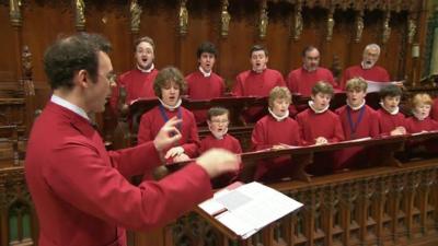 Choristers rehearsing at Truro cathedral