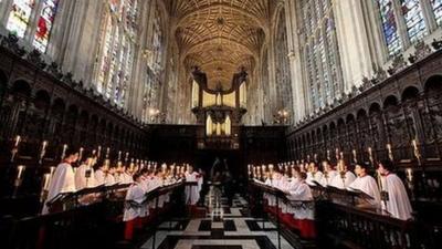 Choir sing in King's College, Cambridge