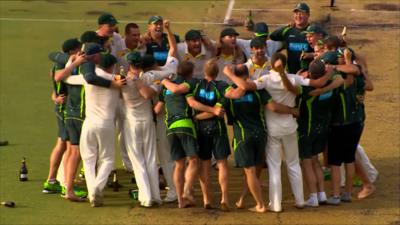 Australia celebrate winning the Ashes