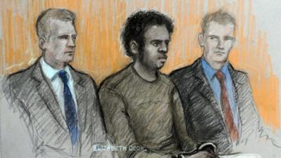 Sketch of Michael Adebowale in court