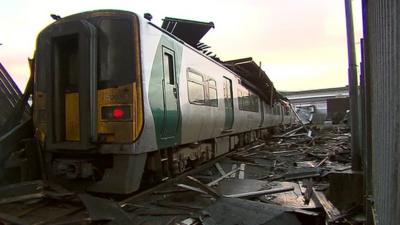 A damaged train in Ireland