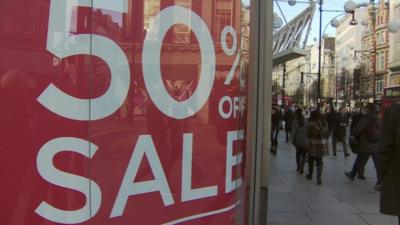 A 50% sale sign in London's Oxford st