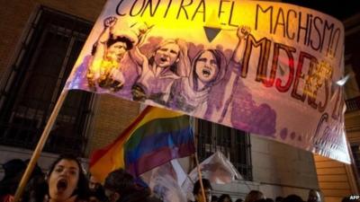 Pro-choice protesters and banner