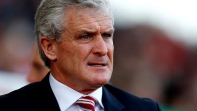 Stoke City manager Mark Hughes looks on during his side's 2-1 win over Aston Villa