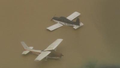 Aircraft in flood water at Redhill Aerodrome, Surrey