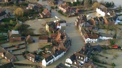 Aerial views of flooding in southern England