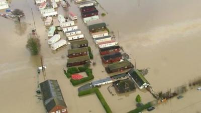 Flooded caravan park in Yalding in Kent