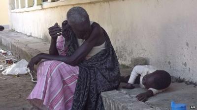 Woman and child at the main hospital in Bor