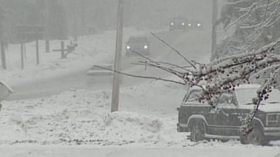 Cars on snowy road