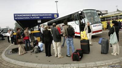 Polish migrant workers leave Poland for the UK in 2006