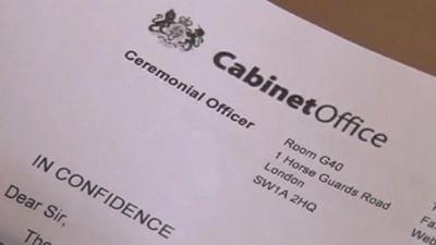 Cabinet Office New Year honours letter