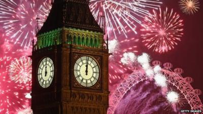 Fireworks surround Big Ben