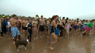 New Year's Day dip at Whitley Bay, North Tyneside