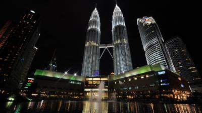 Night view of Petronas Towers in Malaysia