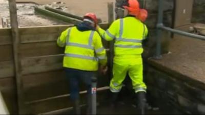 Flood defences in Pendine, Carmarthenshire, are strengthened