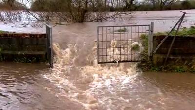 River Severn bursting its banks in Minsterworth