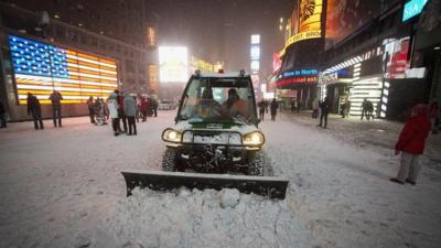 Snow plough in Times Square, New York
