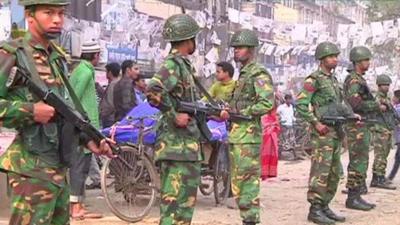 Bangladeshi armed forces on the streets