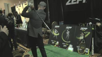 Zeep's Jason Fass demonstrates his company's sports sensor.