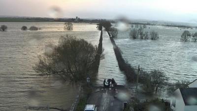 Flooded road in Somerset