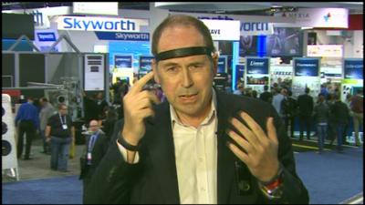 Rory Cellan-Jones displays some wearable technology at the CES tech show