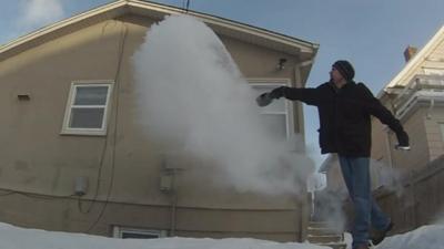 Man throws hot water in air and it turns to snow in Minnesota