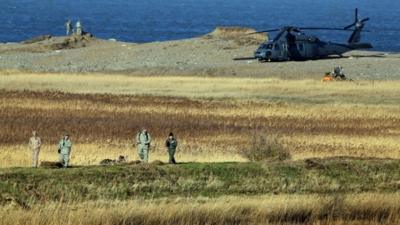 The wreckage of a US Air Force HH-60G Pave Hawk helicopter that crashed during a training exercise, killing four crew members