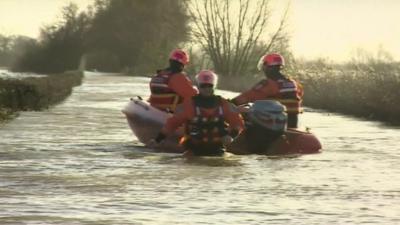 Emergency services in flood water using boat