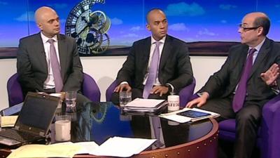 Sajid Javid, Chuka Umunna and Nick Robinson