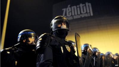 French police officers in front of the Zenith theatre, Nantes