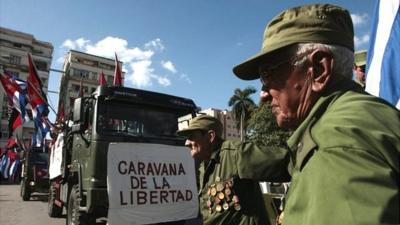 Veterans participate in a re-enactment of the 1959 march into Havana by Fidel Castro