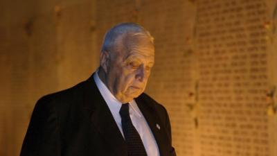 Israeli Prime Minister Ariel Sharon at a memorial ceremony in October 2002