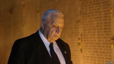 Israeli Prime Minister Ariel Sharon at a memorial ceremony in October 2002